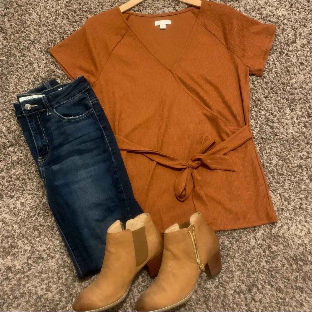 Autumn Burnt Orange Tie Blouse